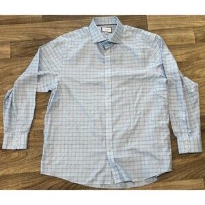 Charles Tyrwhitt Men’s Dress Shirt 18/36 Classic Fit Non-Iron Blue Check Plaid